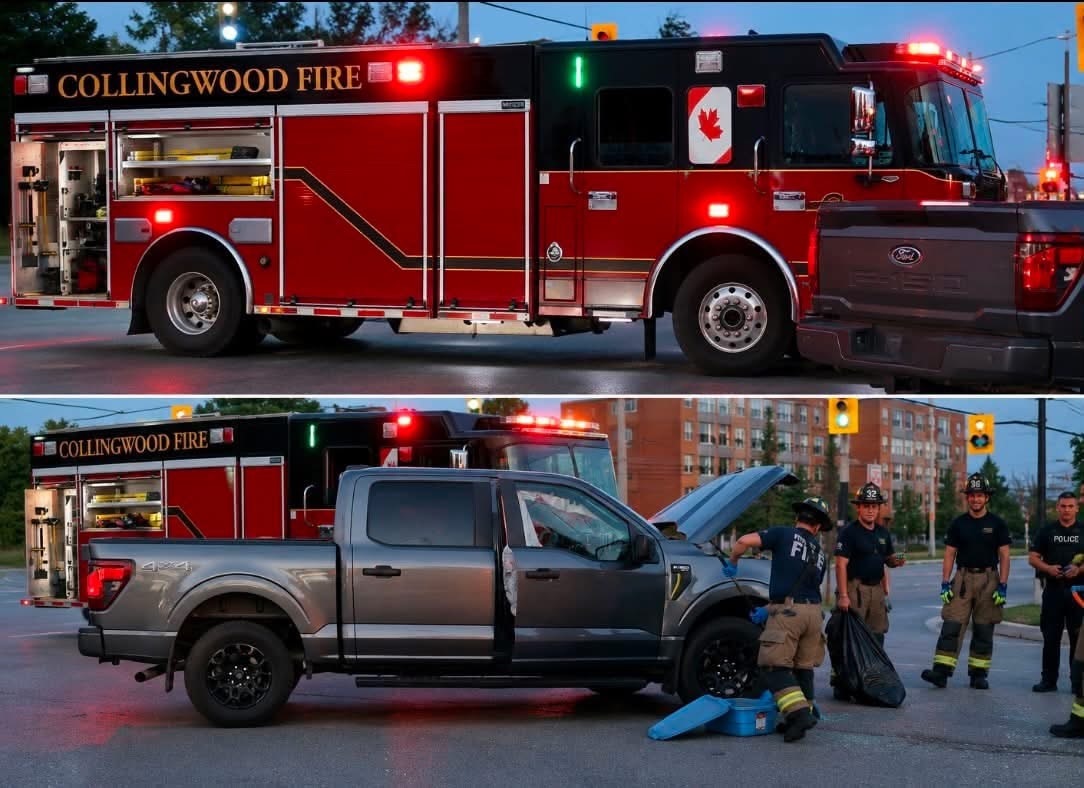 Collingwood Fire pumper and crew at a vehicle accident scene